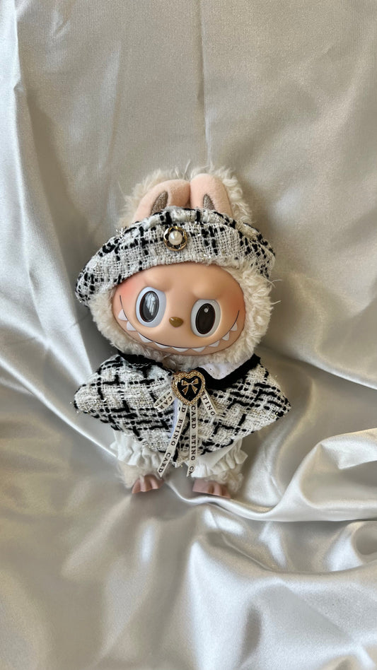 Labubu Classic Tweed Costume Set - Black and White with Matching Beret - ToyUnity