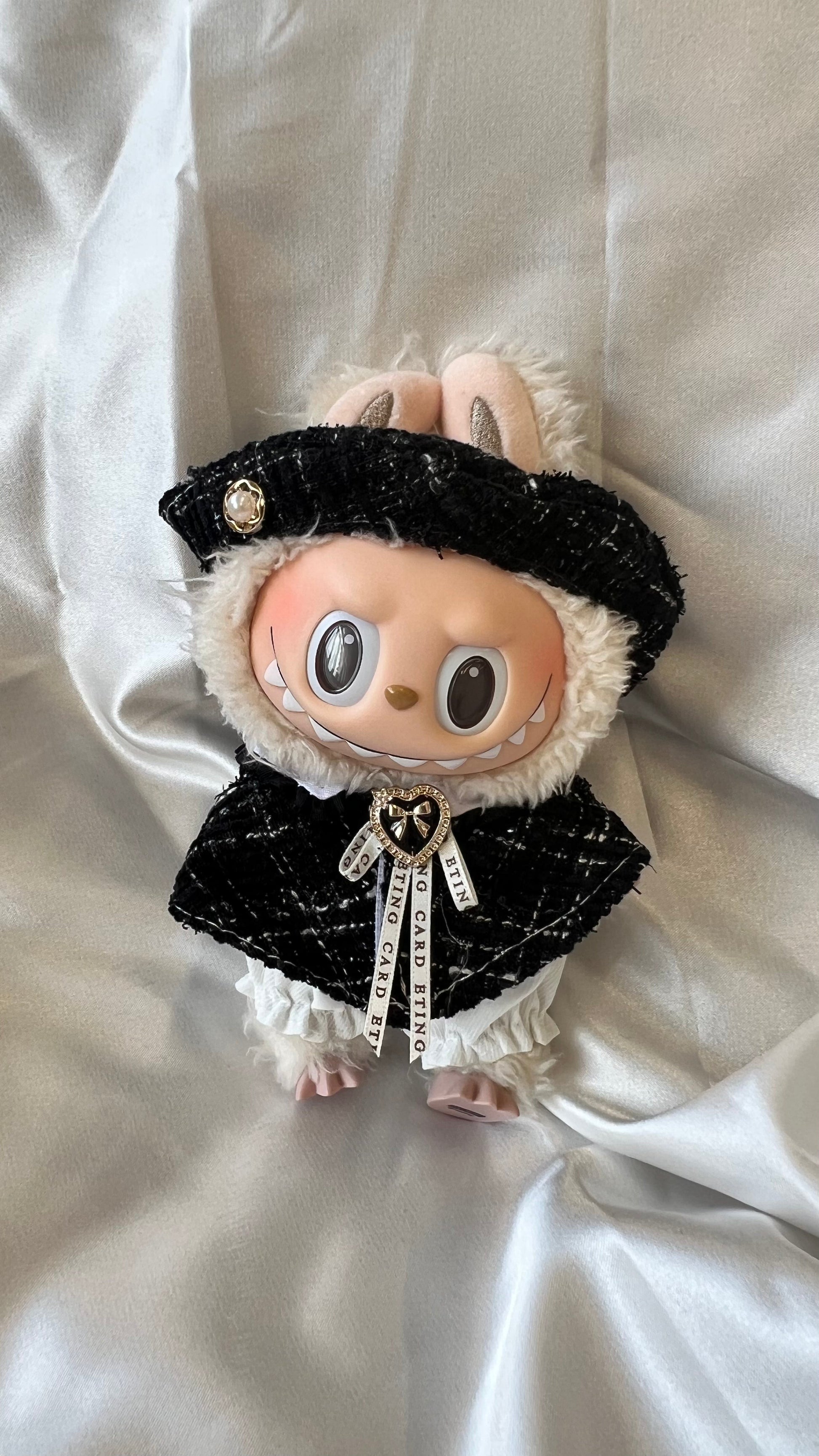 Labubu Classic Tweed Costume Set - Black with White Bloomers and Beret - ToyUnity