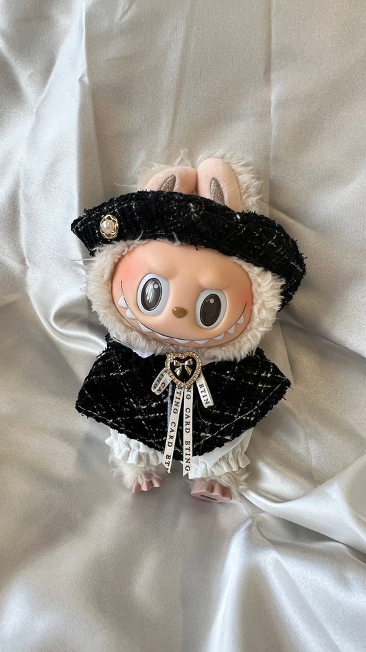 Labubu Classic Tweed Costume Set - Black with White Bloomers and Beret - ToyUnity