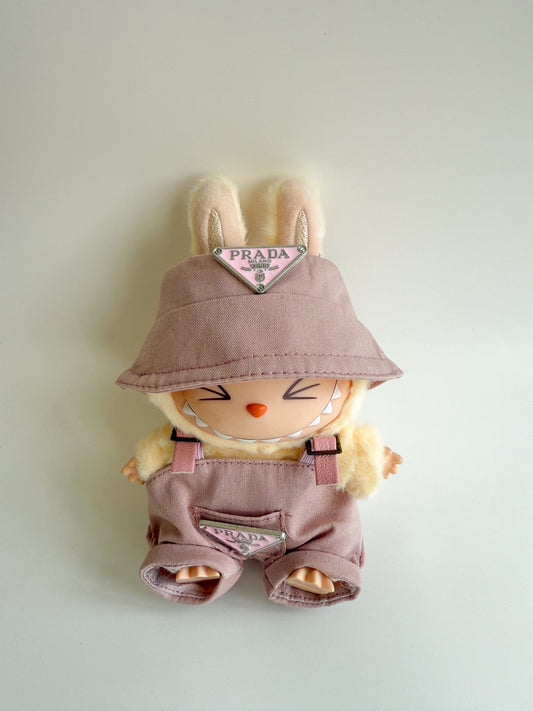 Labubu Pink Designer Bucket Hat & Overalls Set - Prada Inspired - ToyUnity