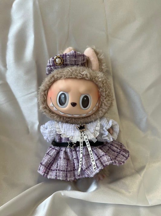 Labubu Luxury Tweed Costume Set - Lavender Plaid with Matching Hat - ToyUnity