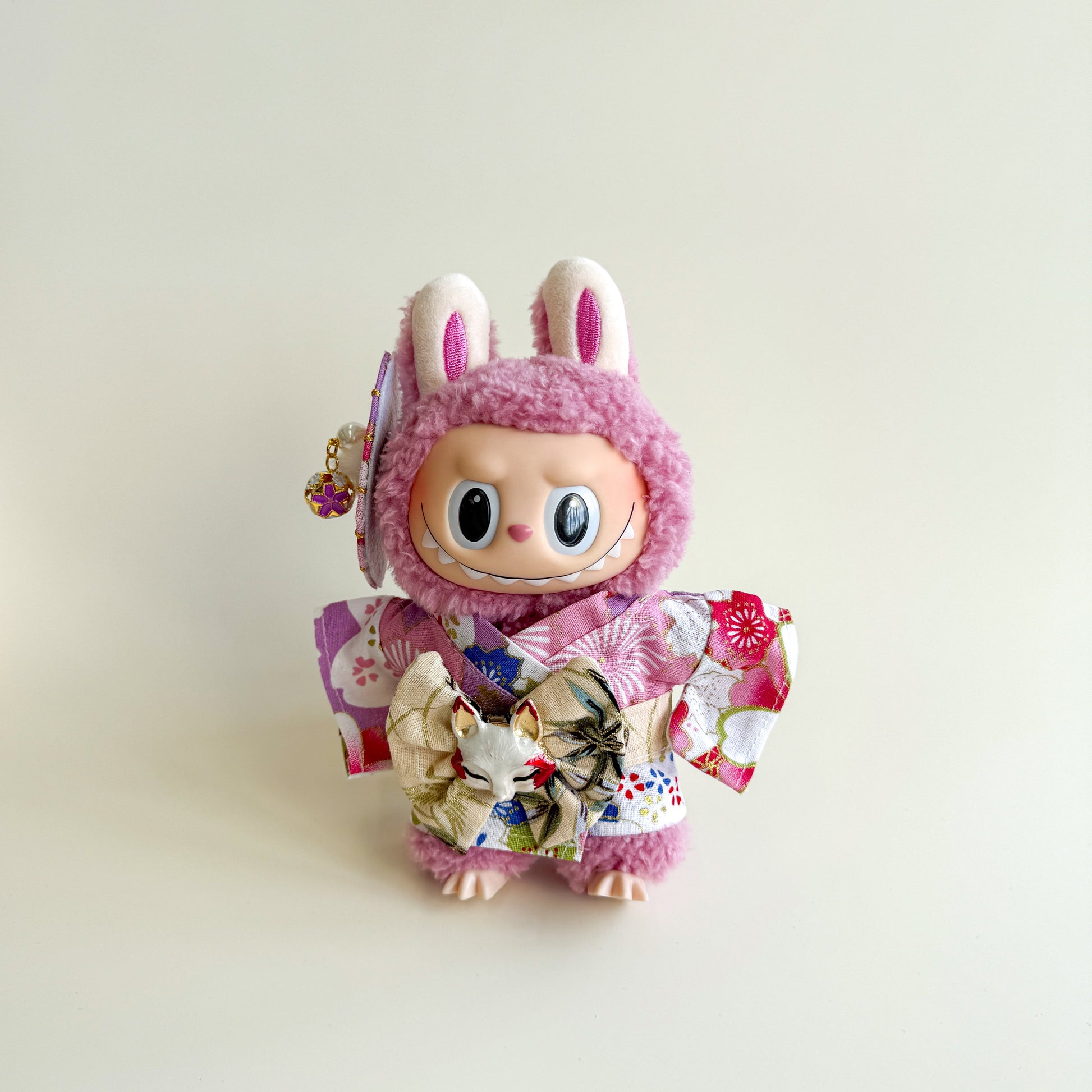 Labubu Kimono Set – Purple Floral with Fox Mask Bow - ToyUnity