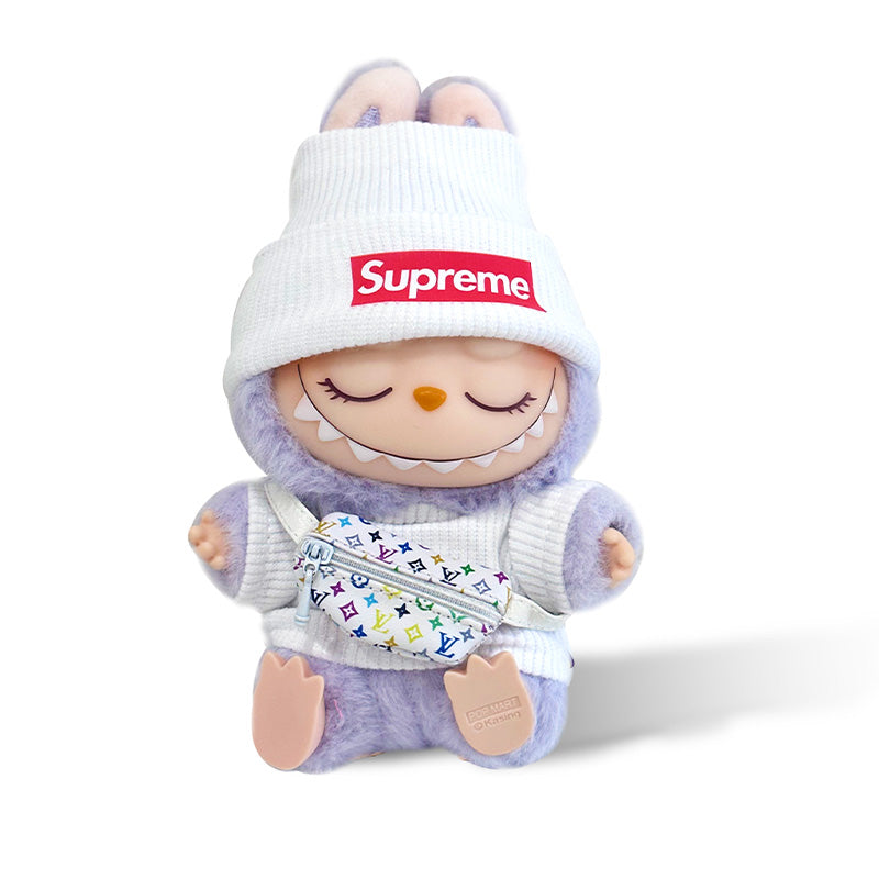 POP MART The Monsters Labubu Fashion Dress - Supreme Style White Top+ LV Style Bag+Hat - ToyUnity