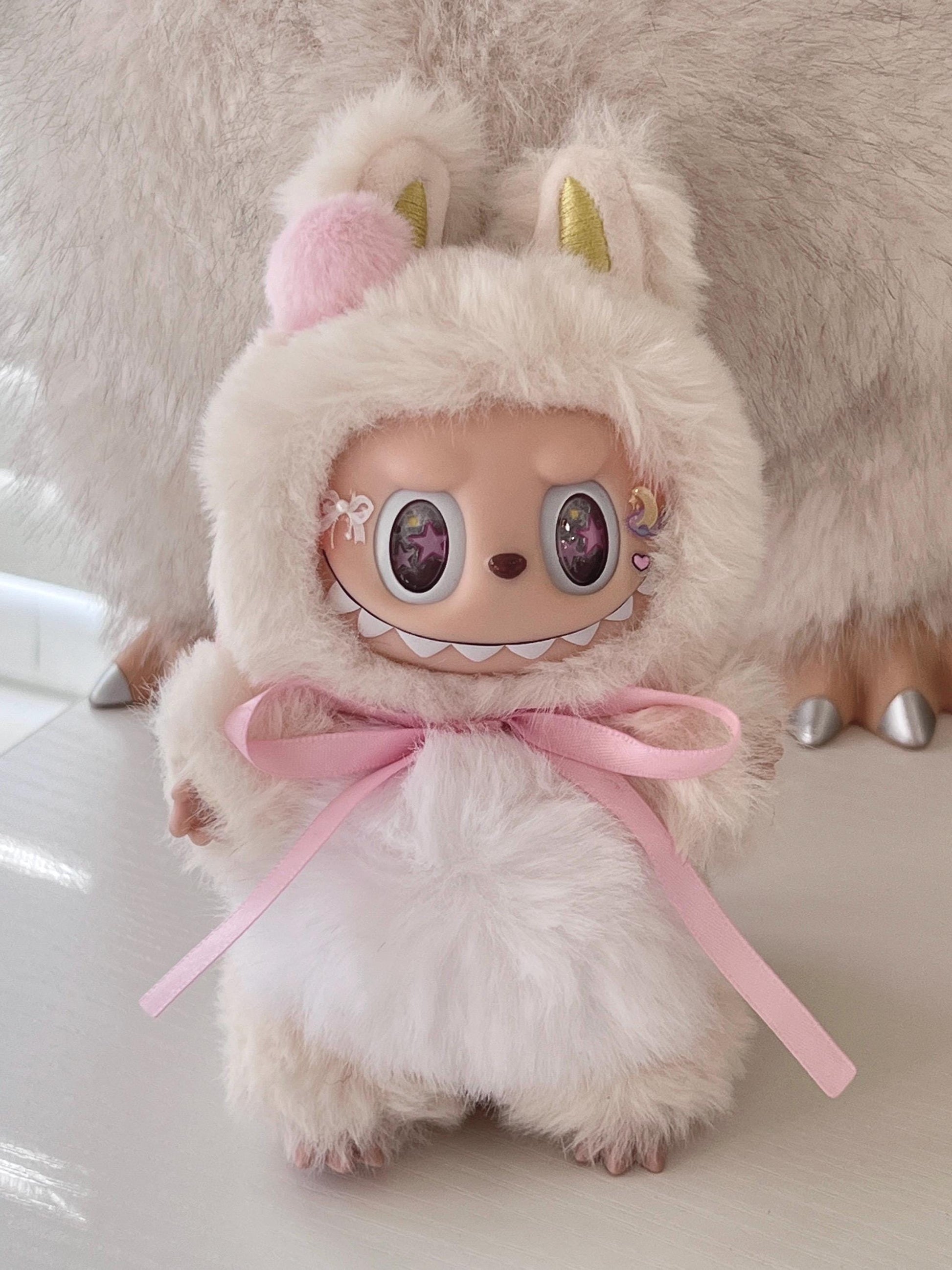labubu Doll Original starry eyes pink Bow Handmade Modification - ToyUnity