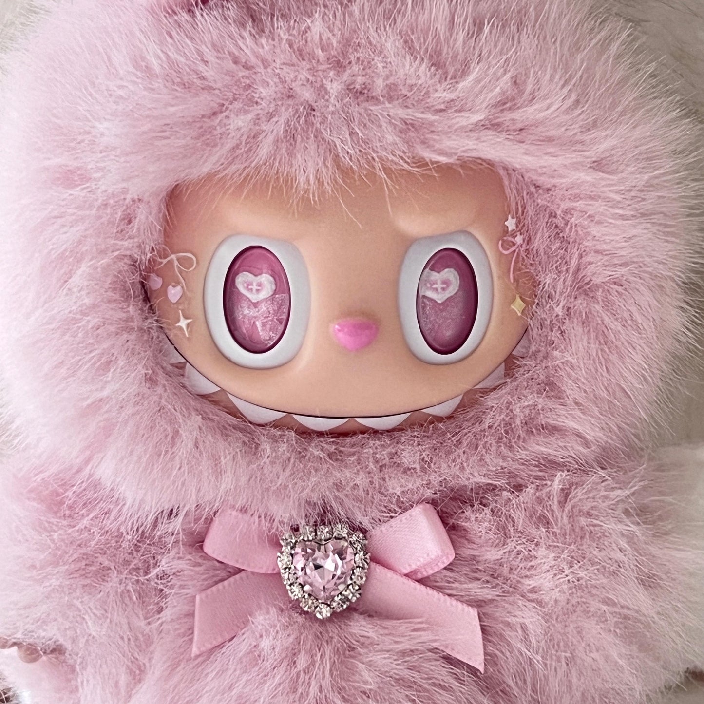 Custom labubu Doll Original fluffy Pink heart Bow white wings Handmade Modification | Limited RARE - ToyUnity