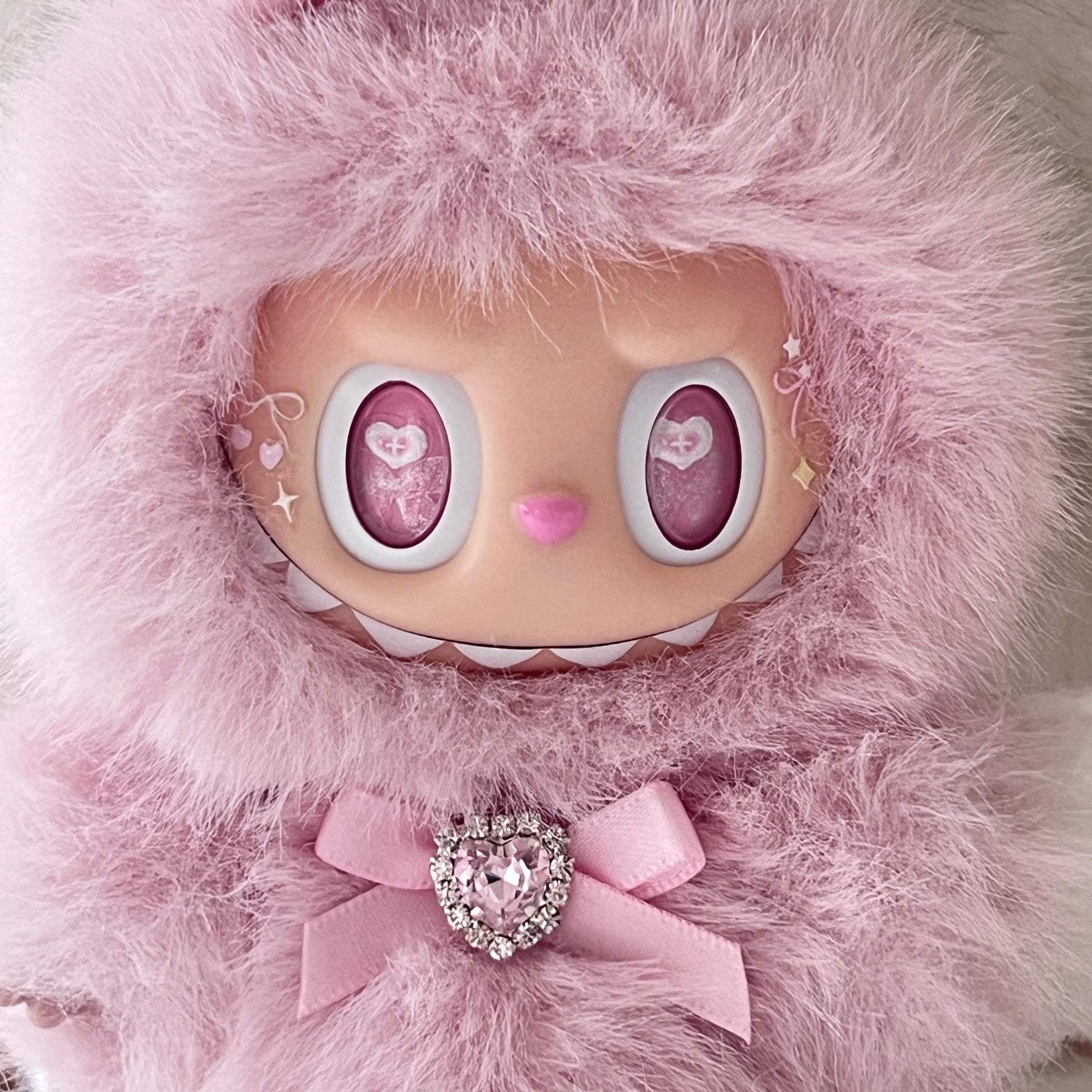 Custom labubu Doll Original fluffy Pink heart Bow white wings Handmade Modification | Limited RARE - ToyUnity