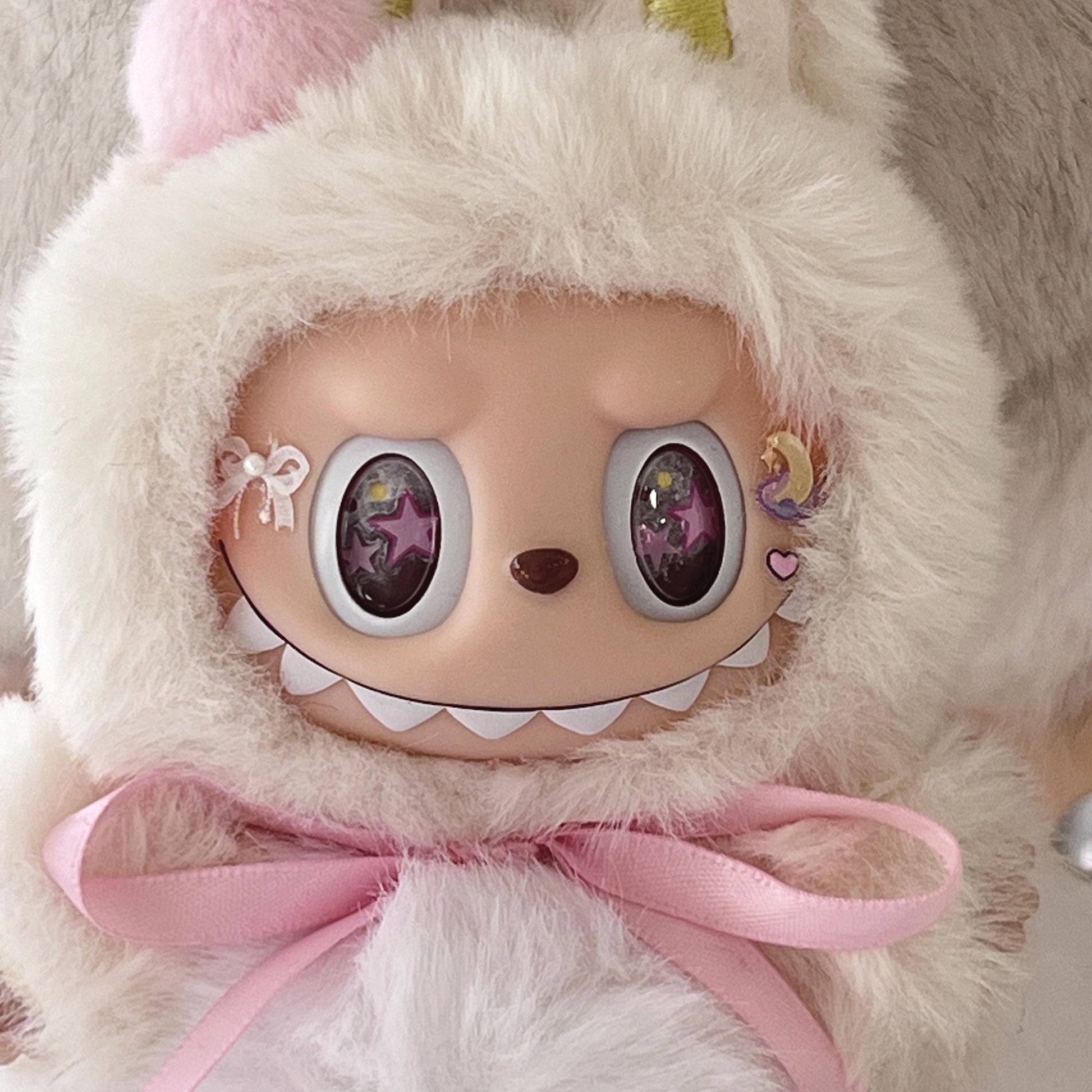 labubu Doll Original starry eyes pink Bow Handmade Modification - ToyUnity