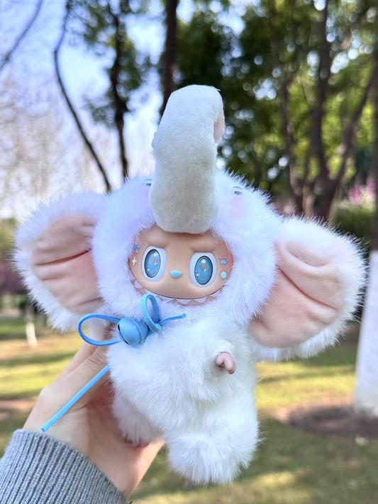 labubu Doll Original white elephant blue eyes Handmade Modification