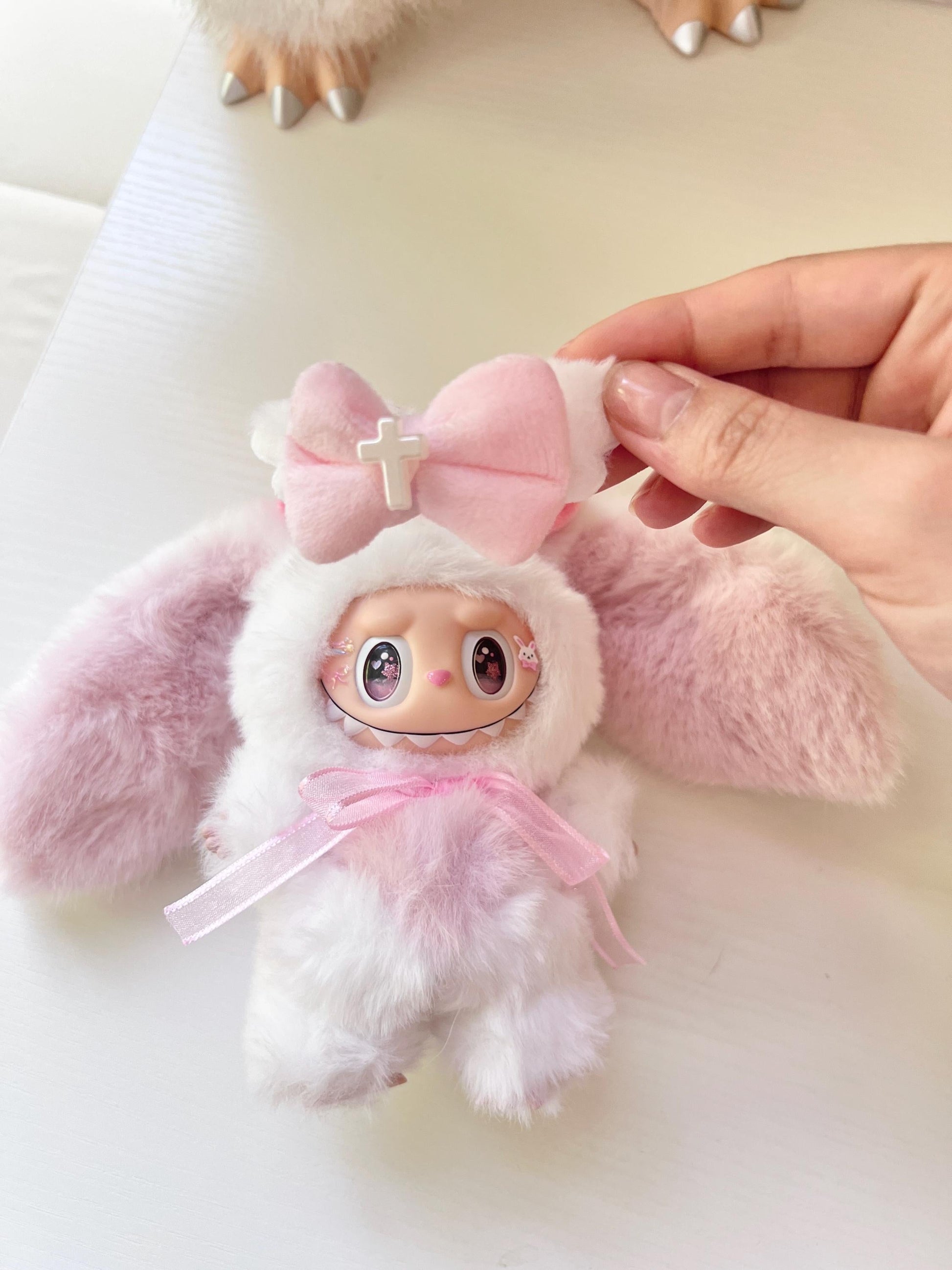 Custom labubu Doll Original bunny pink bow Handmade Modification | Limited RARE - ToyUnity