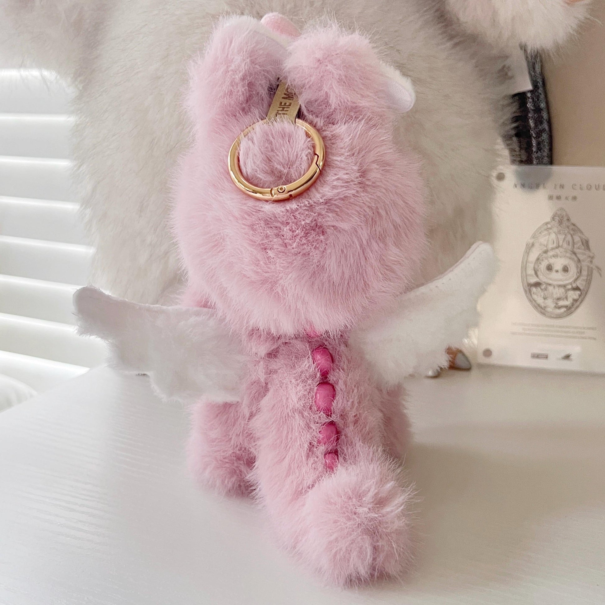 Custom labubu Doll Original fluffy Pink heart Bow white wings Handmade Modification | Limited RARE - ToyUnity