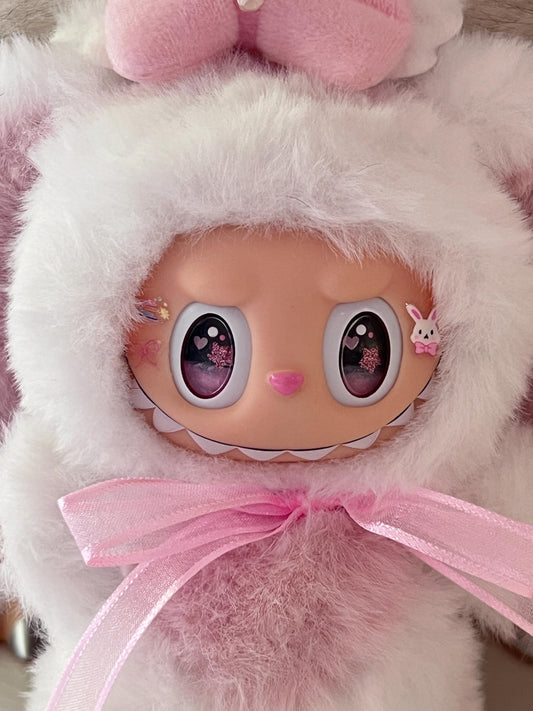Custom labubu Doll Original bunny pink bow Handmade Modification | Limited RARE