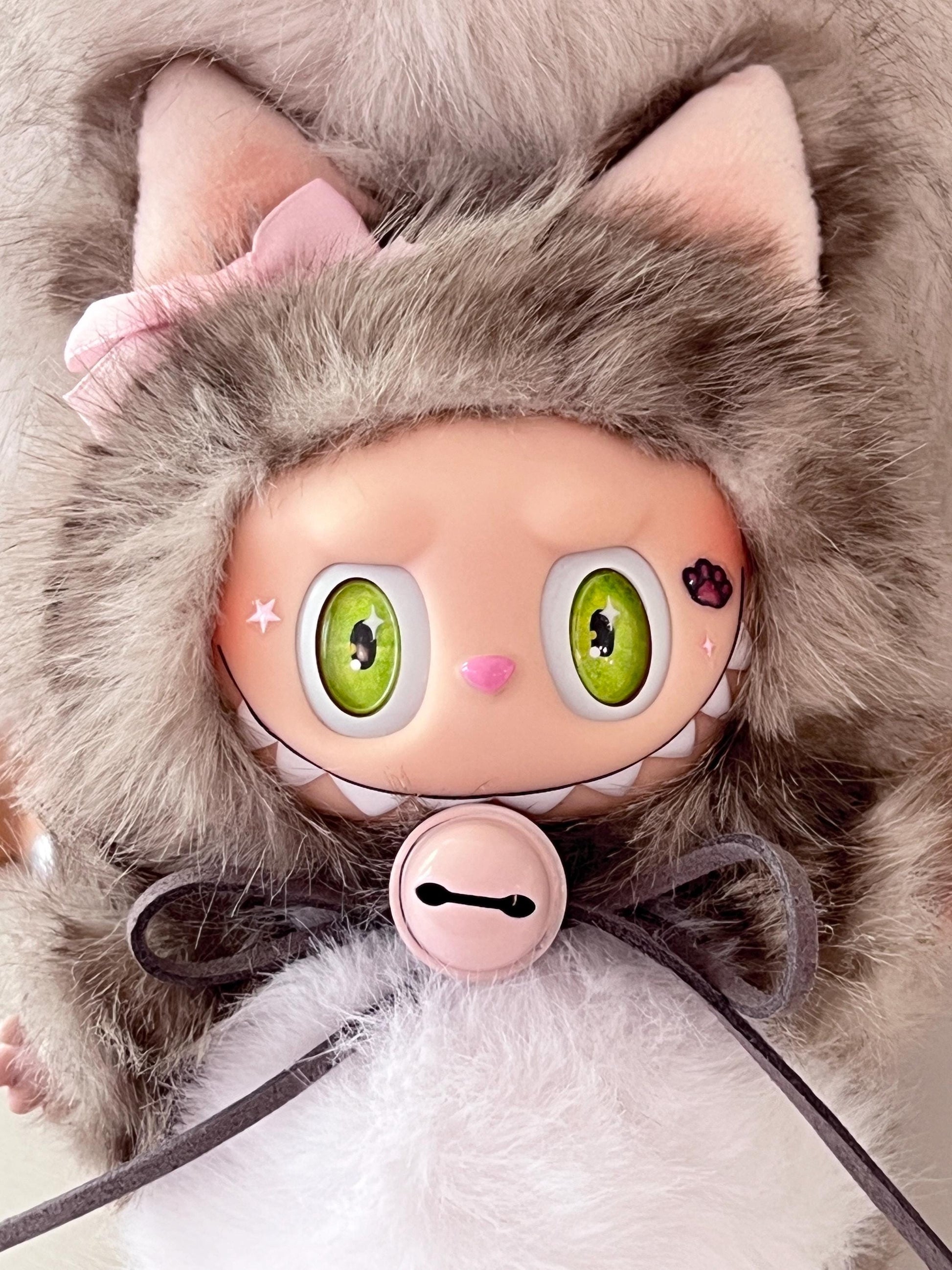 Custom labubu Doll Original grey cat green eyes bread Handmade Modification | Limited RARE - ToyUnity