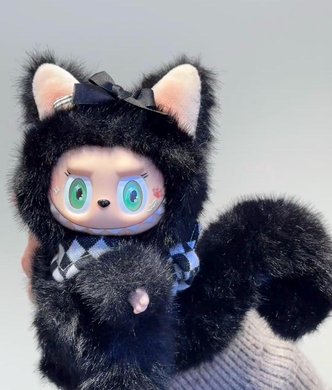 labubu Doll Original Black Cat Green eyes Handmade Modification