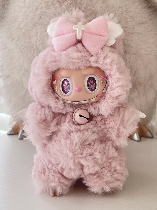 Custom labubu Doll Original fluffy Pink Bow wings Handmade Modification | Limited RARE