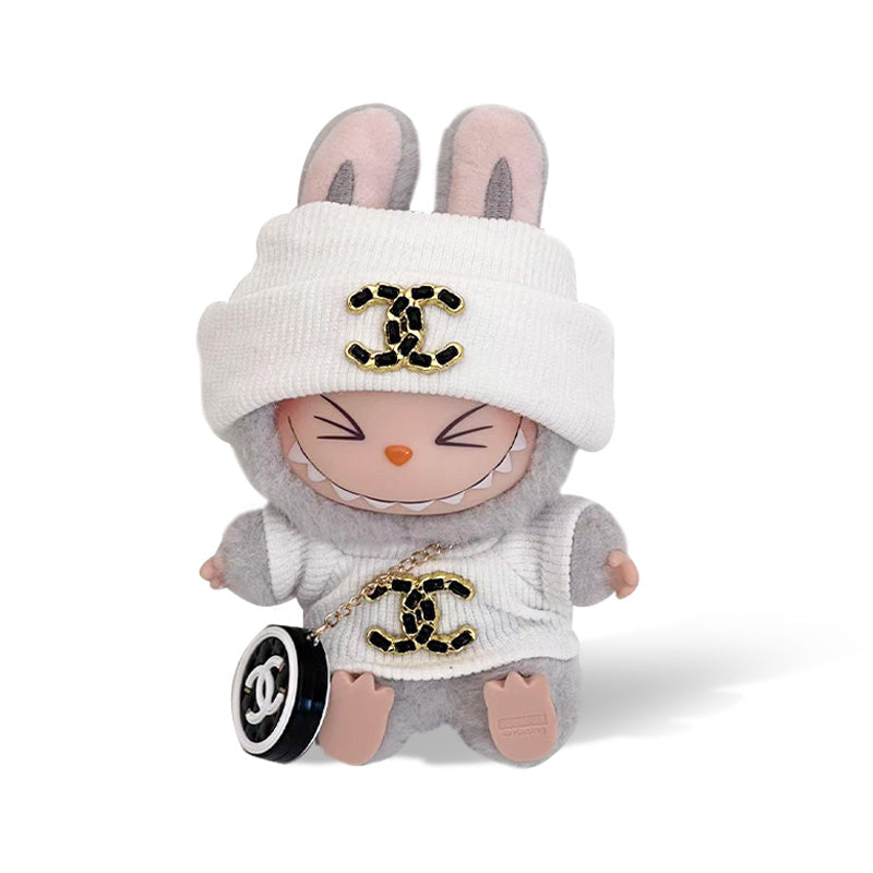 POP MART The Monsters Labubu Fashion Dress - Black Chanel Logo Style Top + Hat + Bag - ToyUnity
