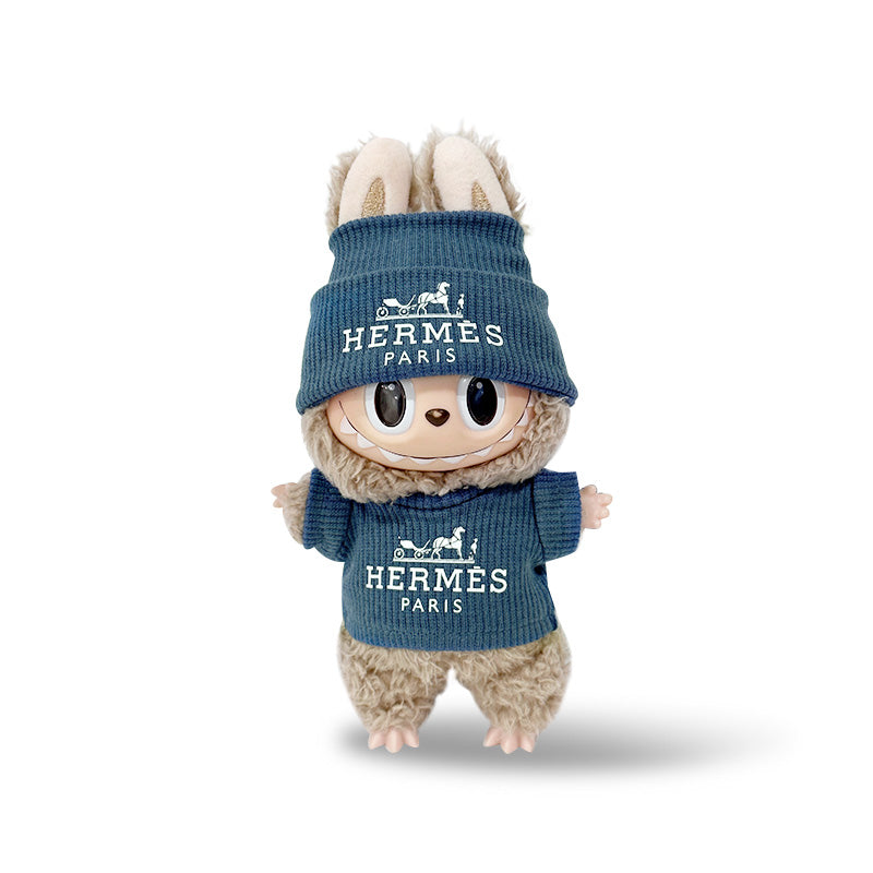 POP MART The Monsters Labubu Fashion Dress - Hermes logo Style Blue Top+ Blue Hat - ToyUnity