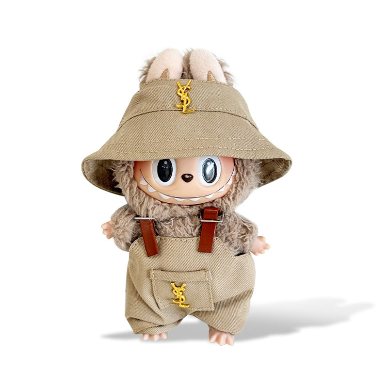 POP MART The Monsters Labubu Fashion Dress - YSL Style khaki overalls + khaki hat - ToyUnity