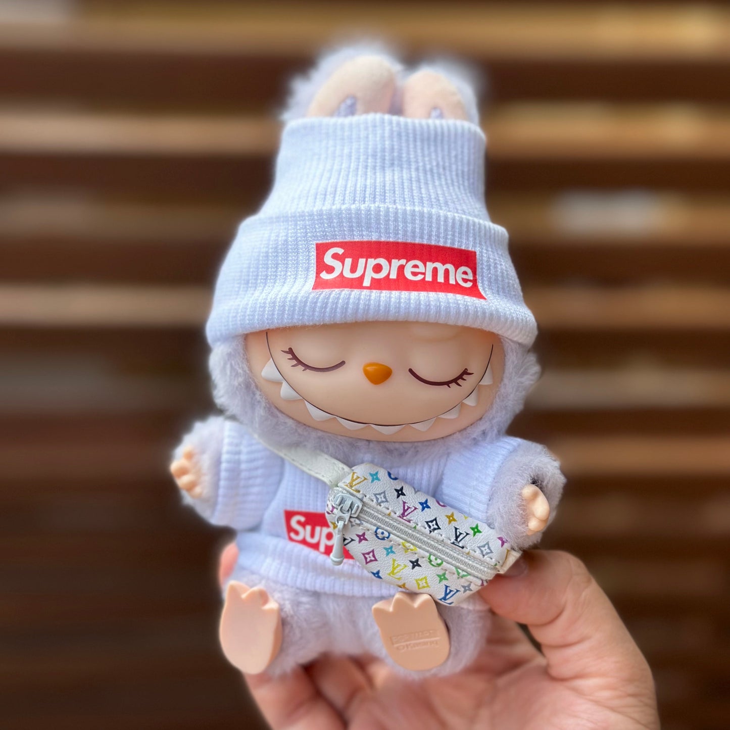 POP MART The Monsters Labubu Fashion Dress - Supreme Style White Top+ LV Style Bag+Hat - ToyUnity